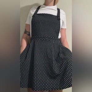 Black and White Polkadot Overall Mini Dress